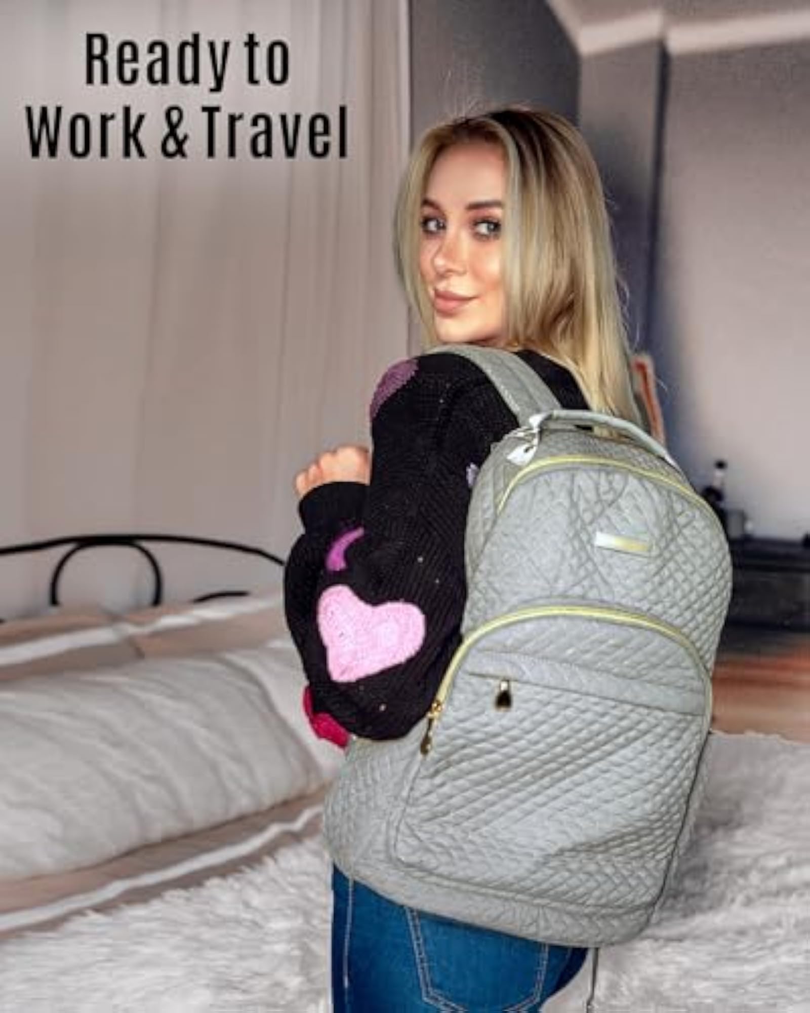 Women's 15.6 Inch Anti-Theft Laptop Backpack with USB Charging Hole